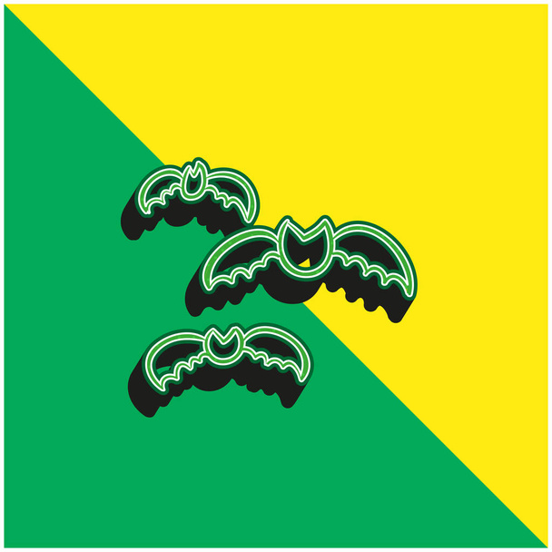 Группа летучих мышей очертила зеленый и желтый современный трехмерный векторный логотип - Вектор,изображение