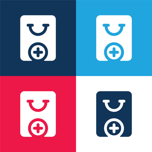 Add To Cart blue and red four color minimal icon set - Vector, Image