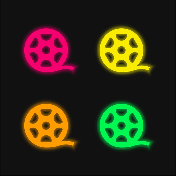 Big Film Roll vier Farben leuchtenden Neon-Vektor-Symbol - Vektor, Bild