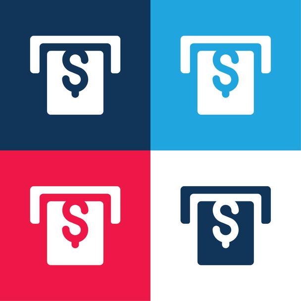 ATM modrá a červená čtyři barvy minimální ikona nastavena - Vektor, obrázek