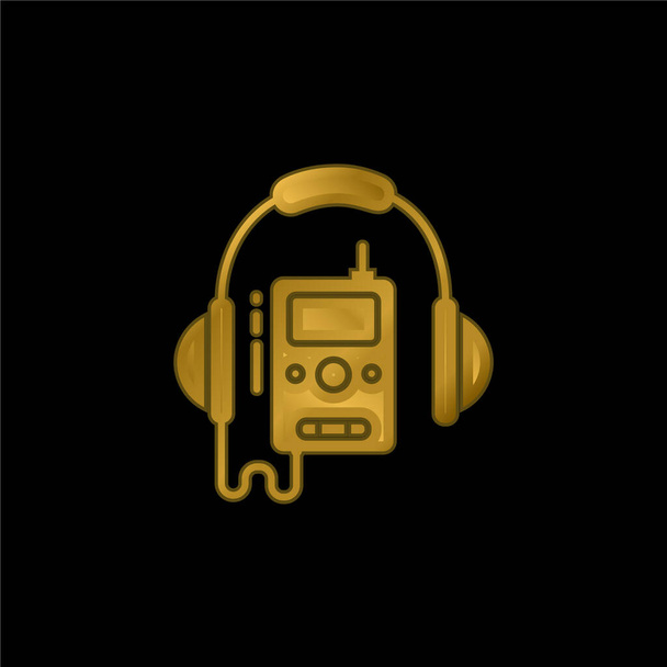 Audio Guide gold plated metalic icon or logo vector - Vector, Image