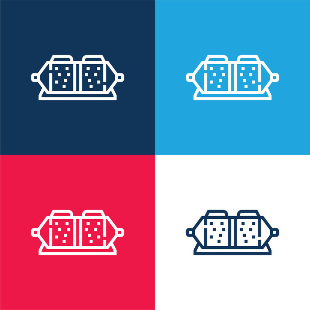 Almohadilla de freno azul y rojo conjunto de iconos mínimo de cuatro colores - Vector, Imagen