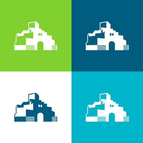 Conjunto de ícones mínimo de quatro cores Art Flat - Vetor, Imagem
