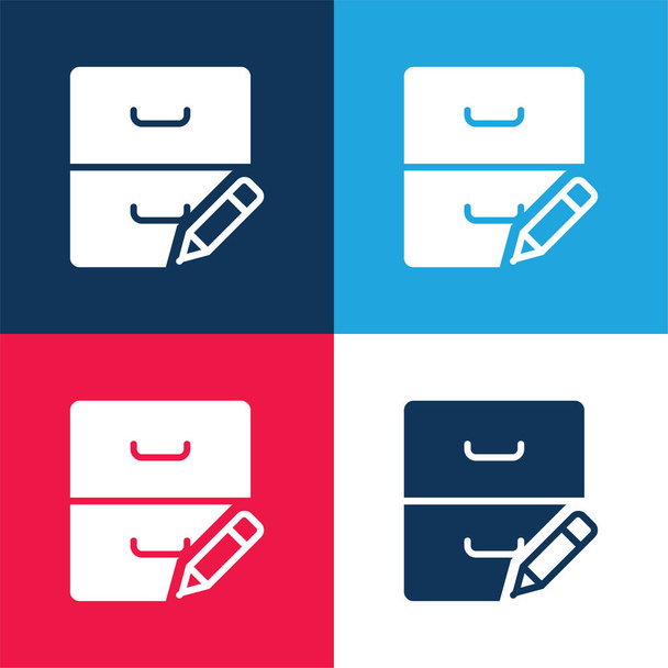 Archív kék és piros négy szín minimális ikon készlet - Vektor, kép