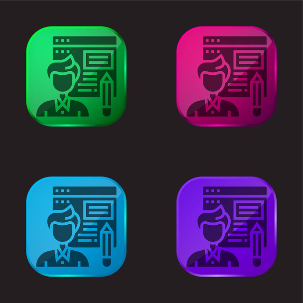 Blogger vier kleuren glazen knop pictogram - Vector, afbeelding