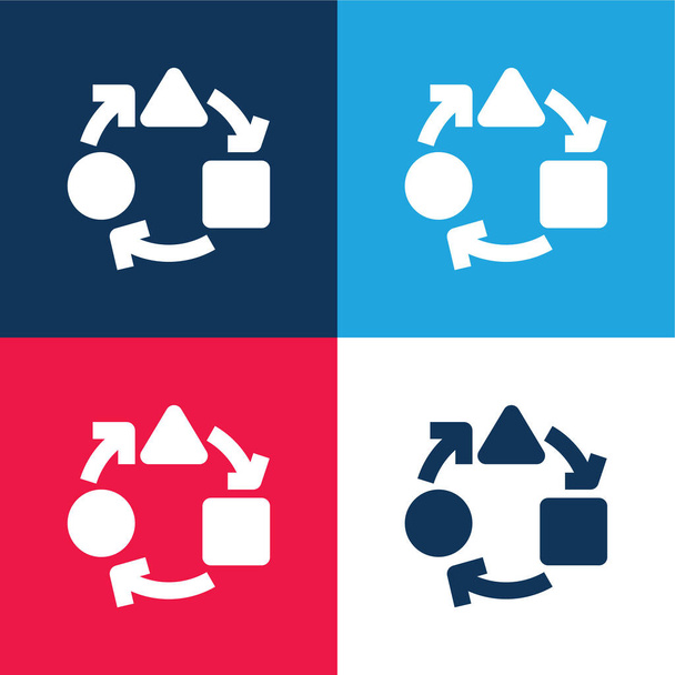 Adaptive blue and red four color minimal icon set - Vector, Image