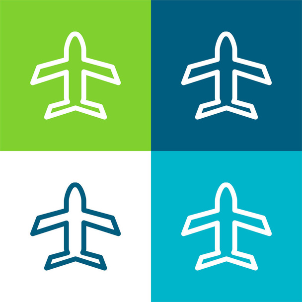 Airplane Outline Pointing Up Flat four color minimal icon set - Vector, Image