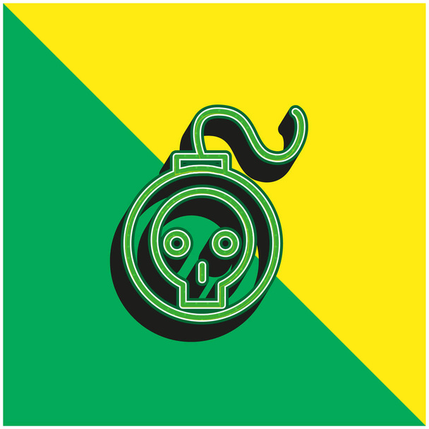 Bombe mit Totenkopf-Umriss Grünes und gelbes modernes 3D-Vektor-Symbol-Logo - Vektor, Bild