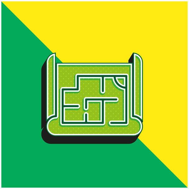 Tervrajz Zöld és sárga modern 3D vektor ikon logó - Vektor, kép