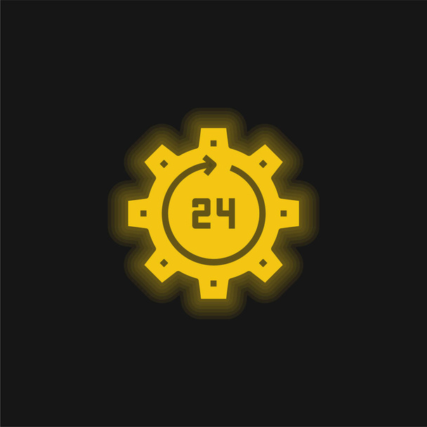 24 óra sárga izzó neon ikon - Vektor, kép