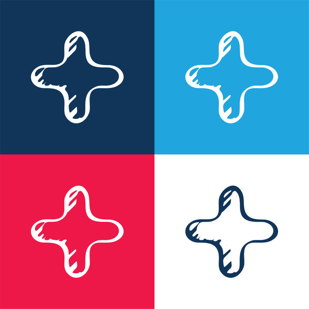 スケッチしたシンボルを追加する青と赤の4色の最小アイコンセット - ベクター画像