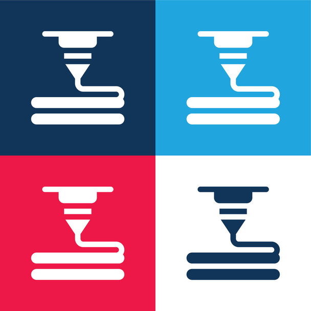 Impresora 3d azul y rojo conjunto de iconos mínimo de cuatro colores - Vector, Imagen