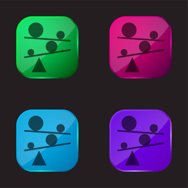 Mérleg négy színű üveg gomb ikon - Vektor, kép