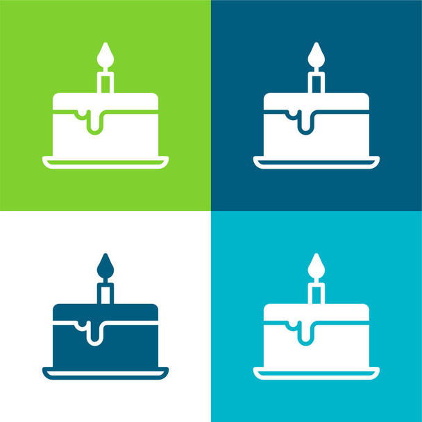 Syntymäpäivä kakku tasainen nelivärinen minimaalinen kuvakesarja - Vektori, kuva