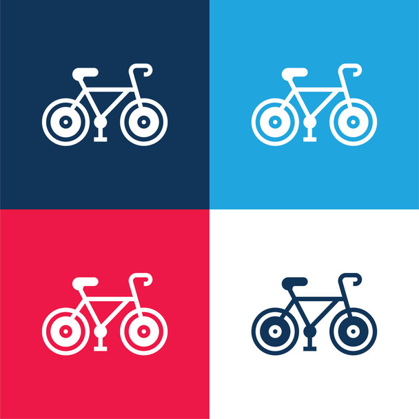 Fiets blauw en rood vier kleuren minimale pictogram set - Vector, afbeelding