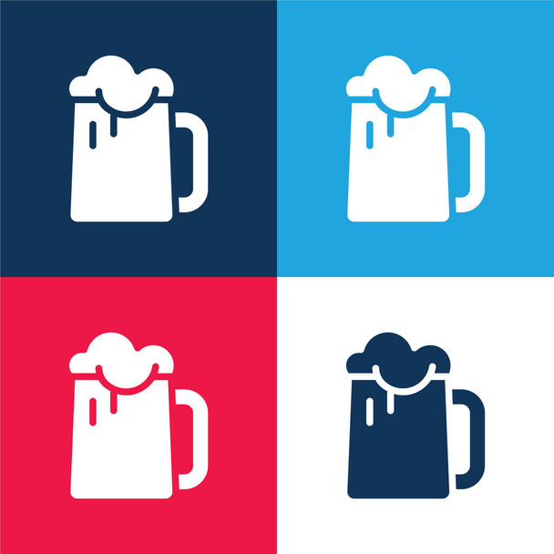 Пиво синий и красный четыре цвета минимальный набор значков - Вектор,изображение
