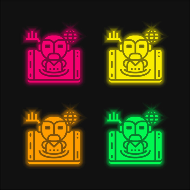 Intelligenza artificiale icona vettoriale al neon incandescente a quattro colori - Vettoriali, immagini