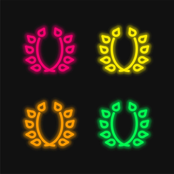 Ramas con hojas ornamento cuatro colores brillante icono de vectores de neón - Vector, Imagen
