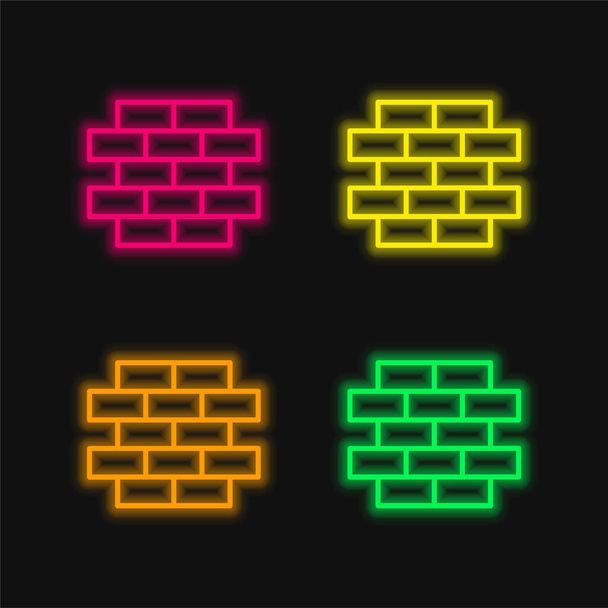 Brickwall cuatro colores brillante icono de vectores de neón - Vector, imagen
