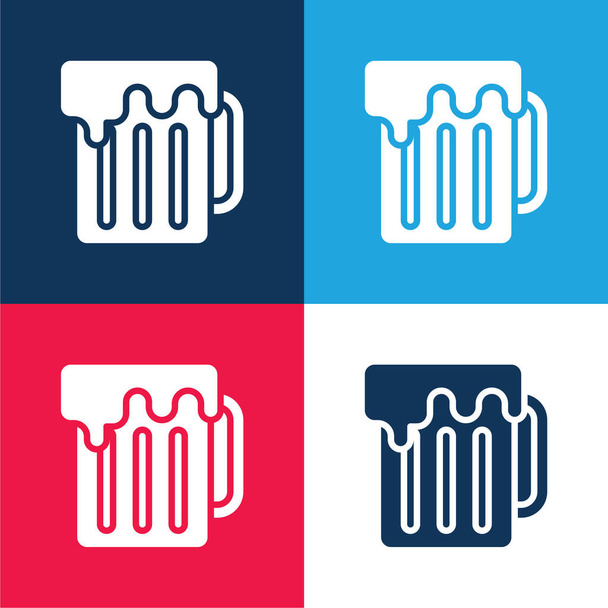 Cerveja azul e vermelho quatro cores conjunto de ícones mínimos - Vetor, Imagem