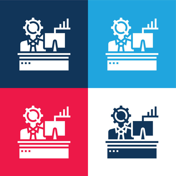 Analysis blue and red four color minimal icon set - Vector, Image