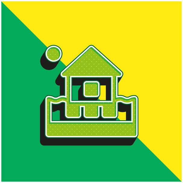 Beach Hotel Verde e giallo moderno 3d vettoriale icona logo - Vettoriali, immagini
