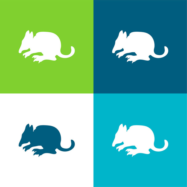Бандикут Силуэт млекопитающего Вид сбоку Плоский четырехцветный минимальный набор значков - Вектор,изображение