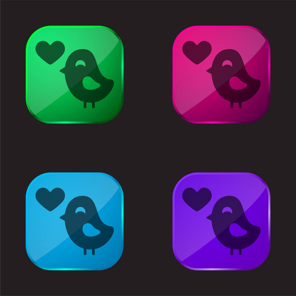 Bird In Love négyszínű üveg gomb ikon - Vektor, kép