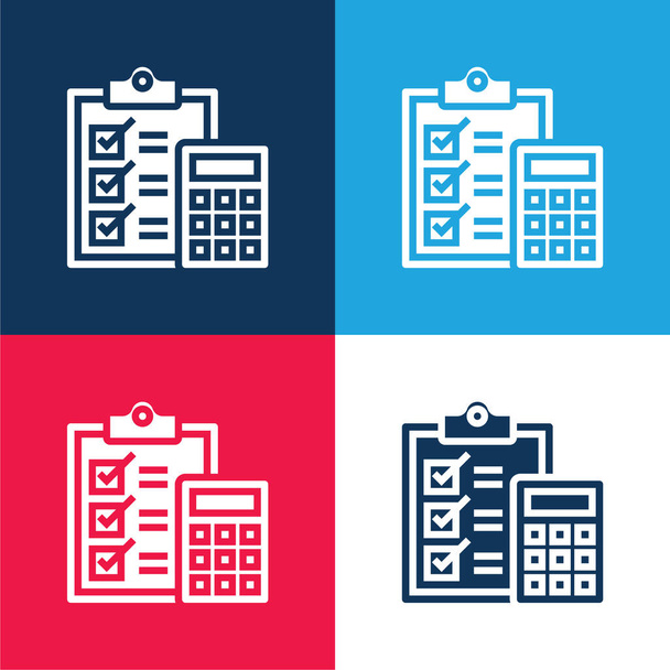 Accounting blue and red four color minimal icon set - Vector, Image