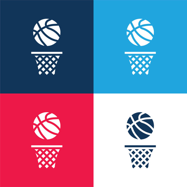 Μπάσκετ μπλε και κόκκινο τεσσάρων χρωμάτων ελάχιστο σύνολο εικονιδίων - Διάνυσμα, εικόνα