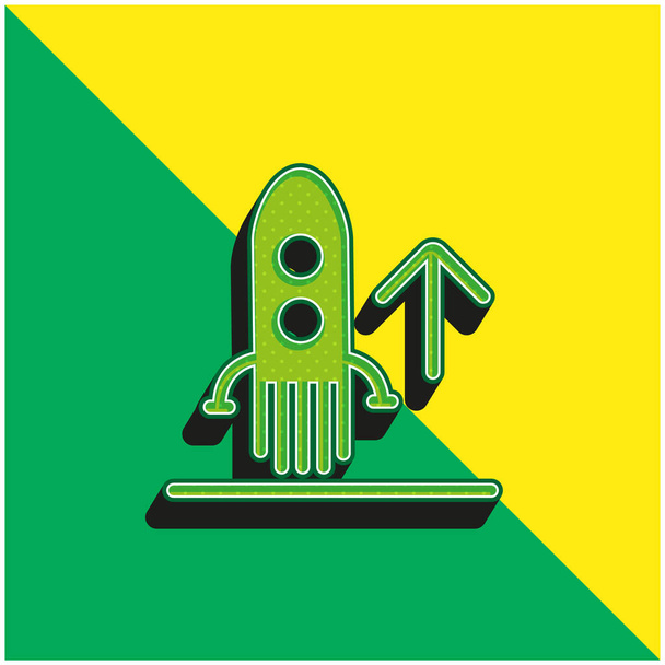 Ανερχόμενο Rocket Ship Πράσινο και κίτρινο σύγχρονο 3d διάνυσμα εικονίδιο λογότυπο - Διάνυσμα, εικόνα
