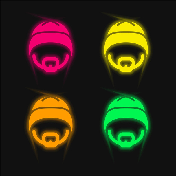 Bonnet Hat With Beard four color glowing neon vector icon - Vector, Image