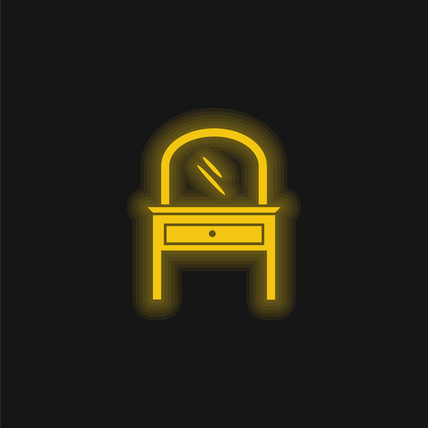 Ložní pokoj zrcadlo na zásuvce nábytek žlutá zářící neon ikona - Vektor, obrázek