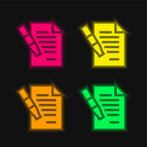Acordo quatro cor brilhante ícone vetor de néon - Vetor, Imagem