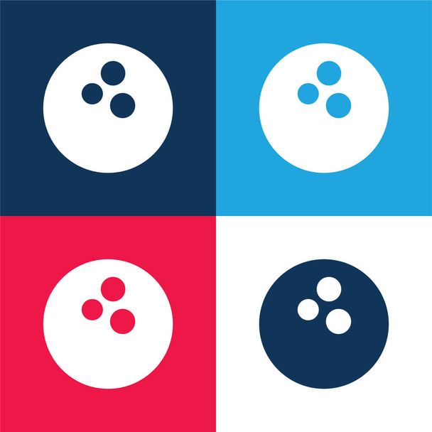 ボウリングボールブルーと赤の4色の最小アイコンセット - ベクター画像