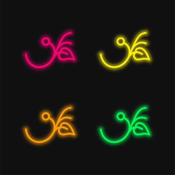 Branch egy levél és egy mag négy színű izzó neon vektor ikon - Vektor, kép