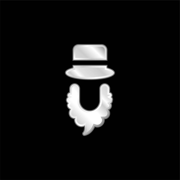 Vousy a klobouk postříbřená kovová ikona - Vektor, obrázek