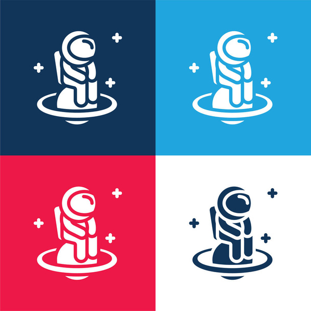 Astronauta azul e vermelho quatro cores conjunto de ícones mínimos - Vetor, Imagem