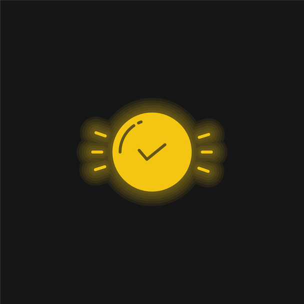 Approval yellow glowing neon icon - Vector, Image