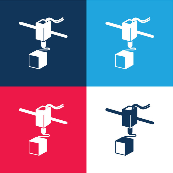Outil d'imprimante 3d Ensemble d'icônes minime bleu et rouge à quatre couleurs - Vecteur, image