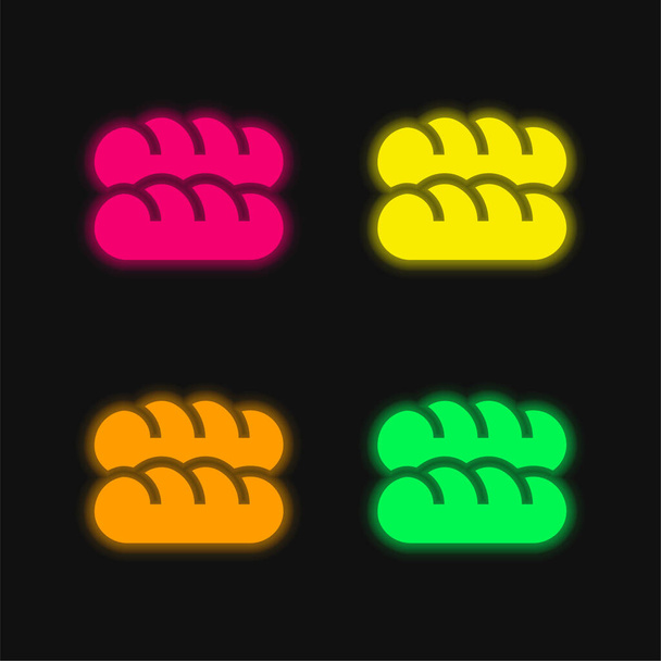 Baguette quatro cores brilhante ícone de vetor de néon - Vetor, Imagem