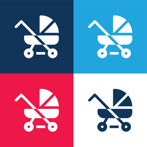 Kinderwagen blau und rot vier Farben minimales Symbol-Set - Vektor, Bild