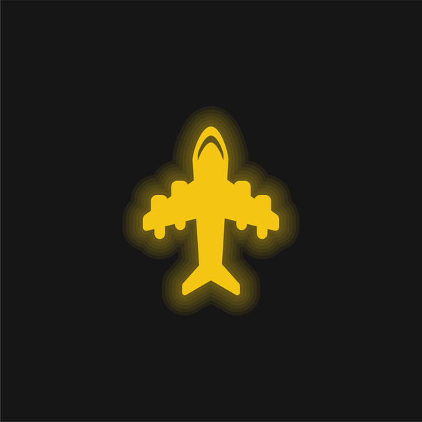 Vliegtuig met vier grote motoren geel gloeiend neon pictogram - Vector, afbeelding