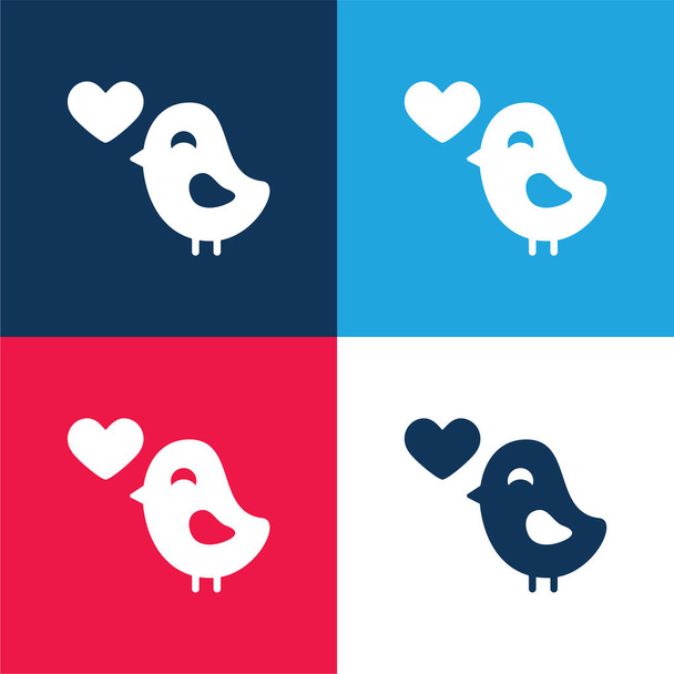 Bird In Love blue and red four color minimal icon set - Vector, Image