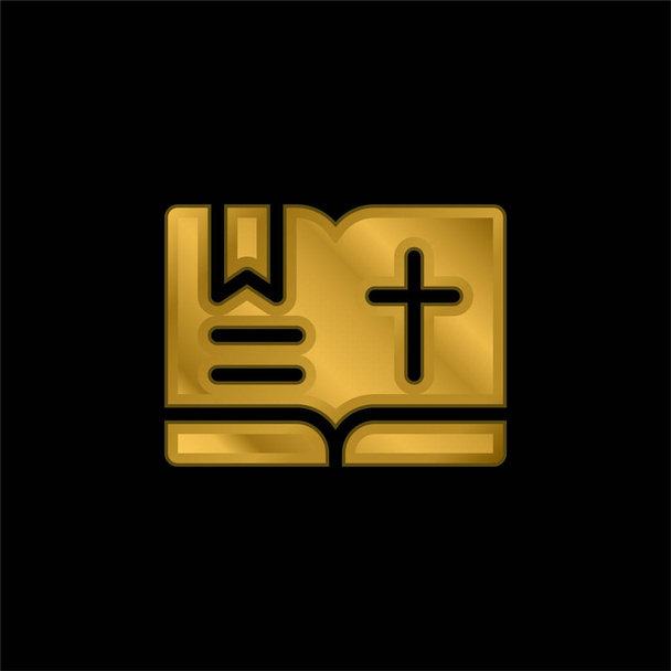 Biblia chapado en oro icono metálico o logo vector - Vector, Imagen