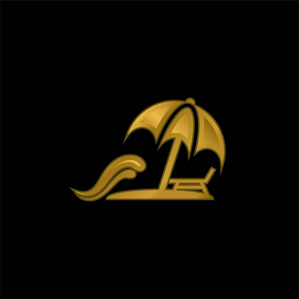 Plaża złocona metaliczna ikona lub wektor logo - Wektor, obraz