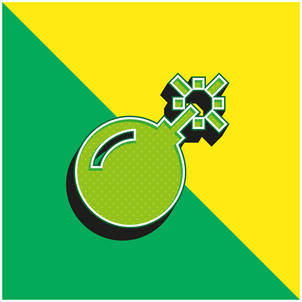 Бомба Зеленый и желтый современный трехмерный векторный логотип - Вектор,изображение