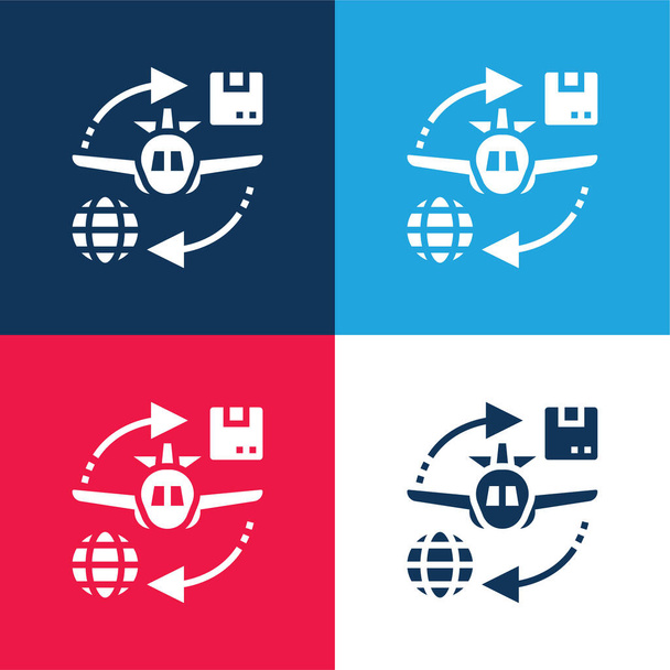 Air Plane blue and red four color minimal icon set - Vector, Image