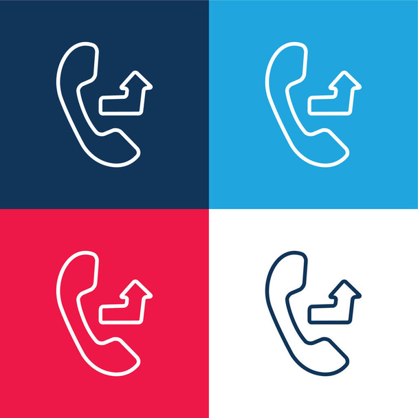 Auricular z wychodzącą strzałką Znak niebieski i czerwony cztery kolory minimalny zestaw ikon - Wektor, obraz