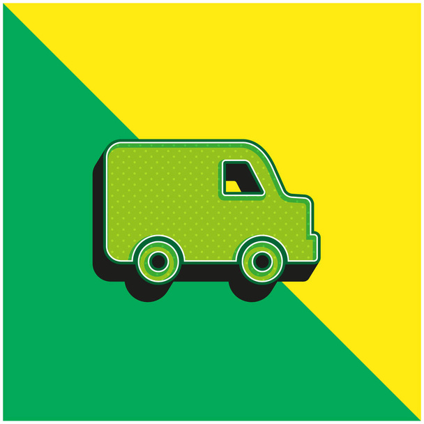 Entrega en negro pequeño camión vista lateral verde y amarillo moderno vector 3d icono logo - Vector, Imagen